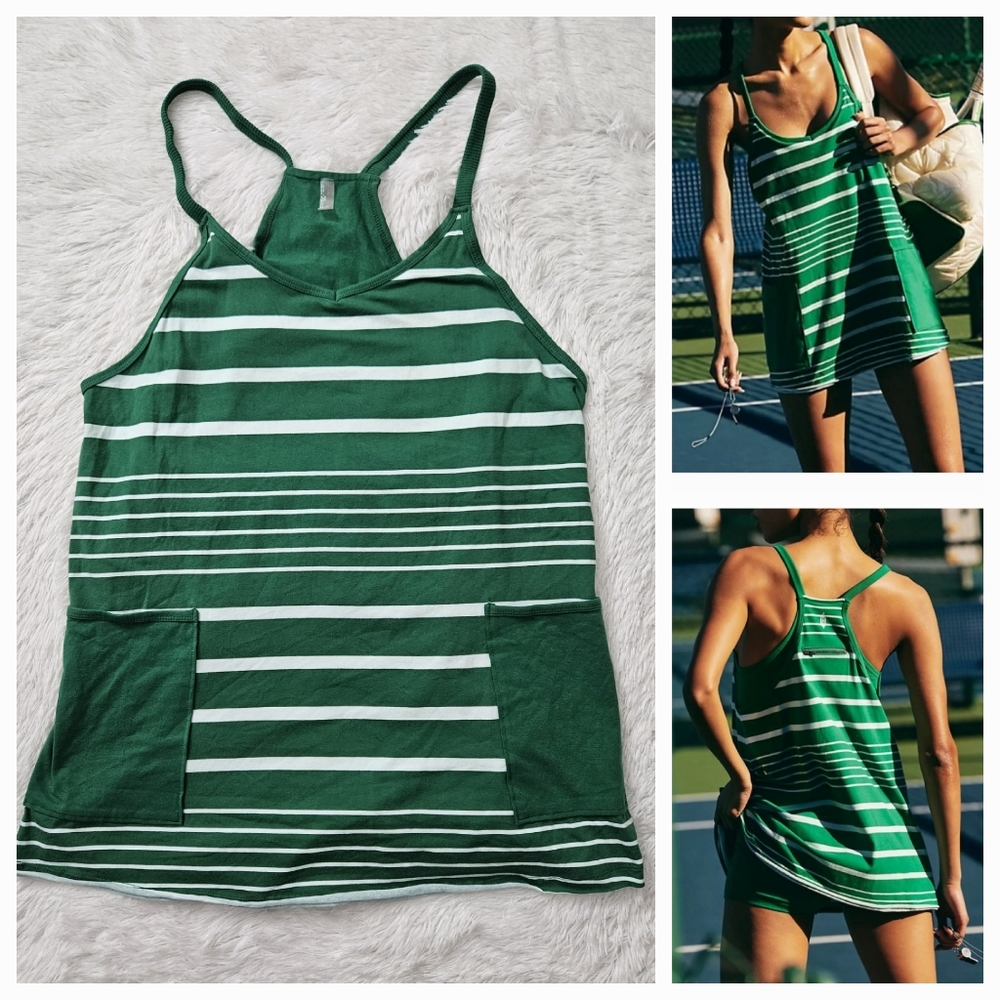Free People Hot Shot Mini Printed Dress Spring Stripe Kelly Green